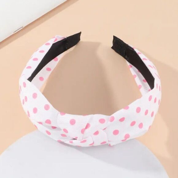 Pink and White Polka Dot Top Knot Headband - Picture 1 of 1